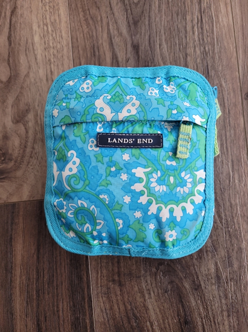 Lands' End Blue & Green Floral Travel/Grocery Pouch